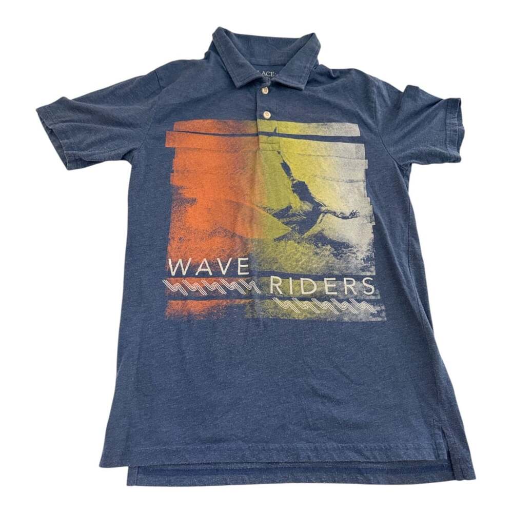The Children's Place Blue Wave Riders Graphic Short Sleeve Polo Shirt XL 14